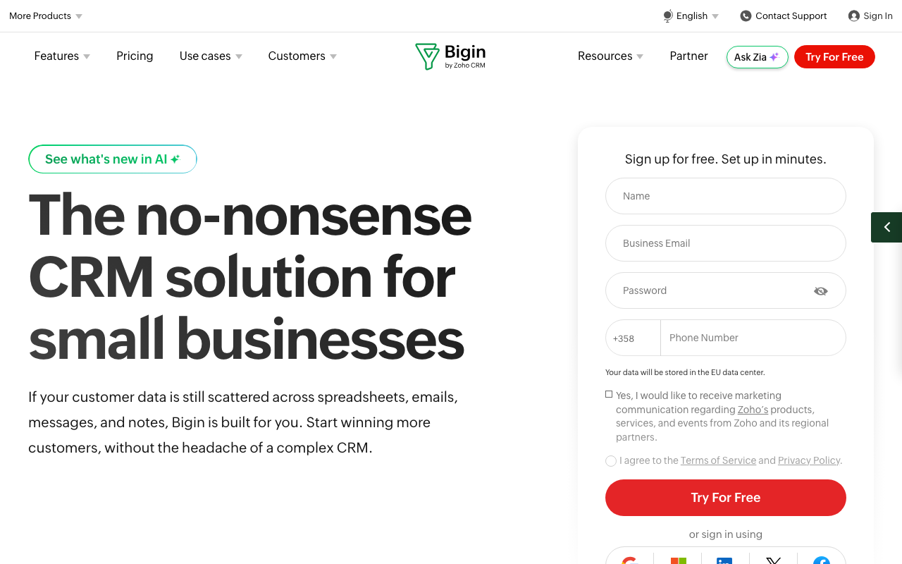 Bigin by Zoho product screenshot