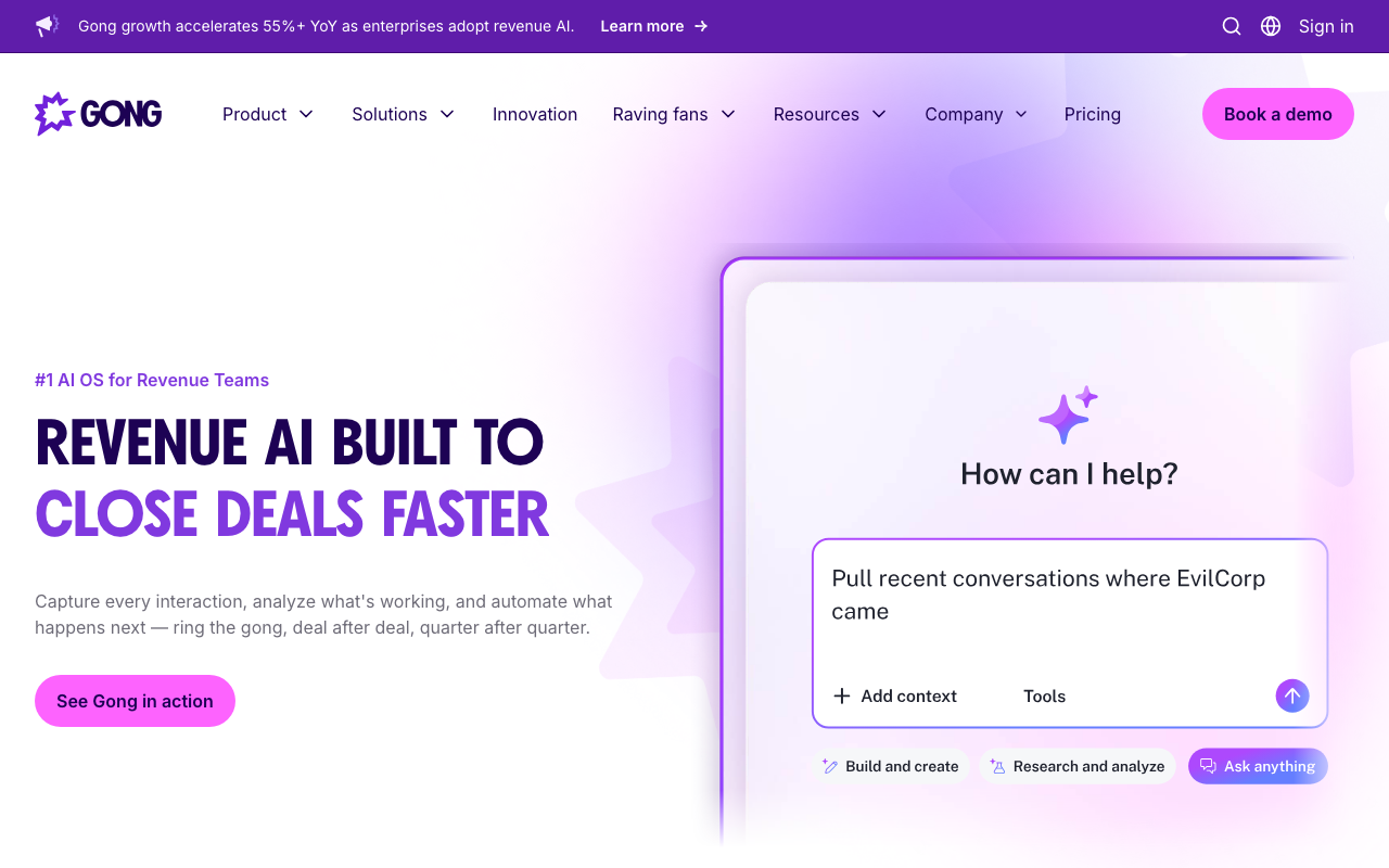 Gong product screenshot