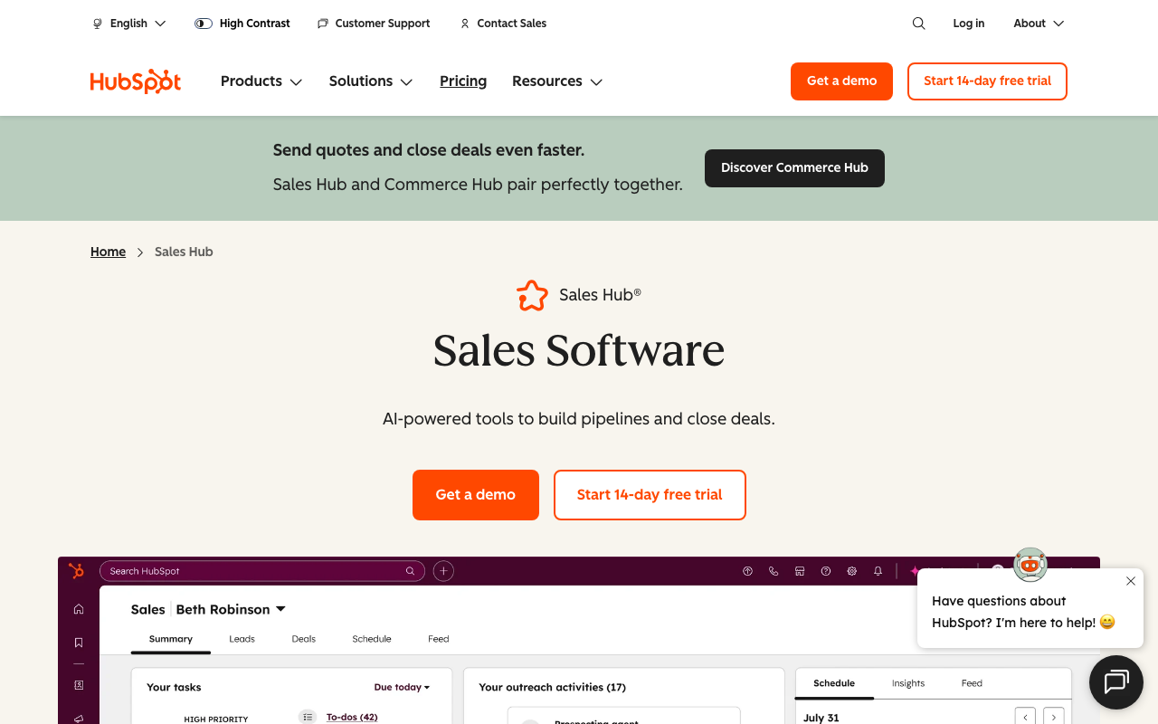 HubSpot Sales Hub product screenshot