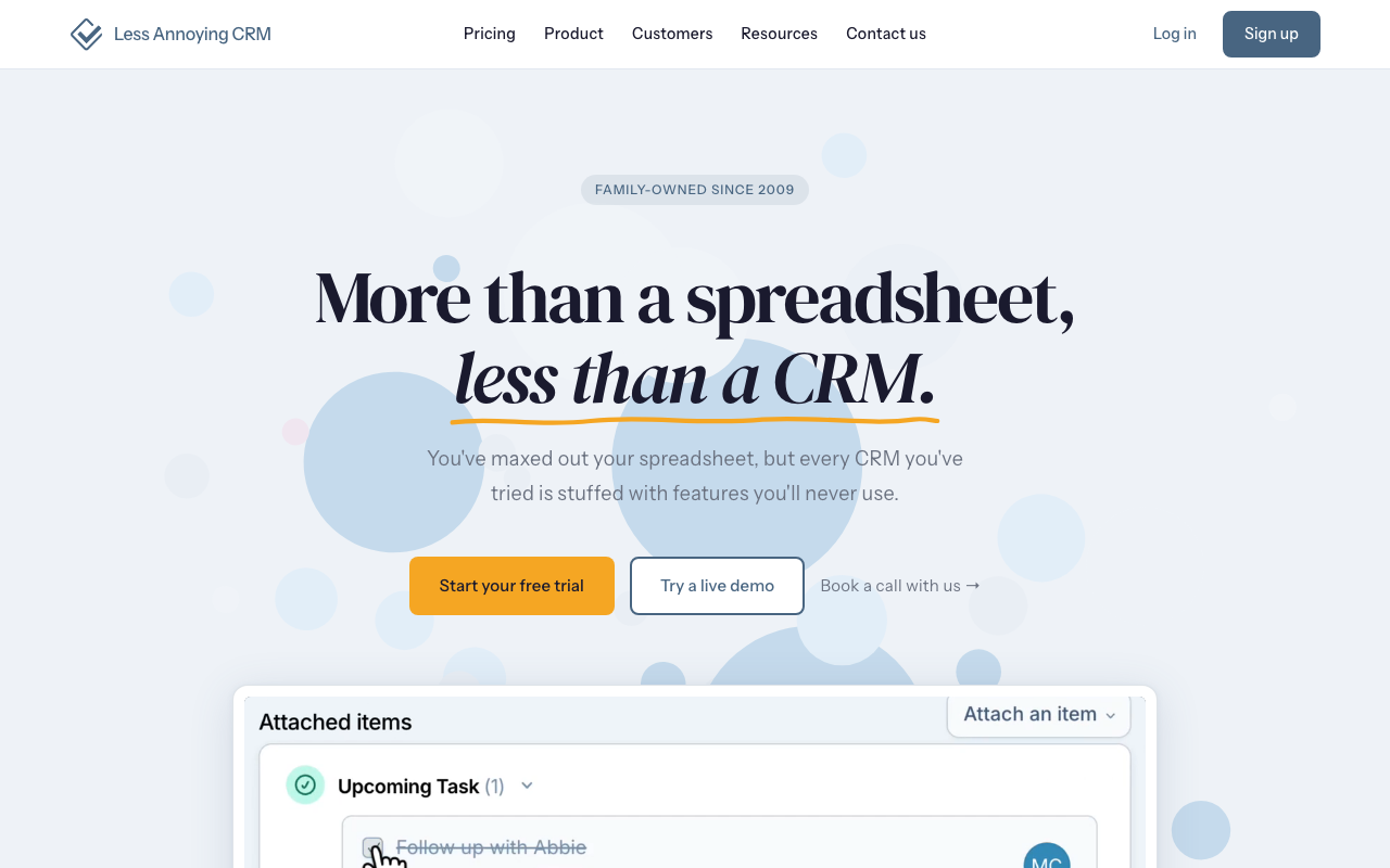 Less Annoying CRM product screenshot