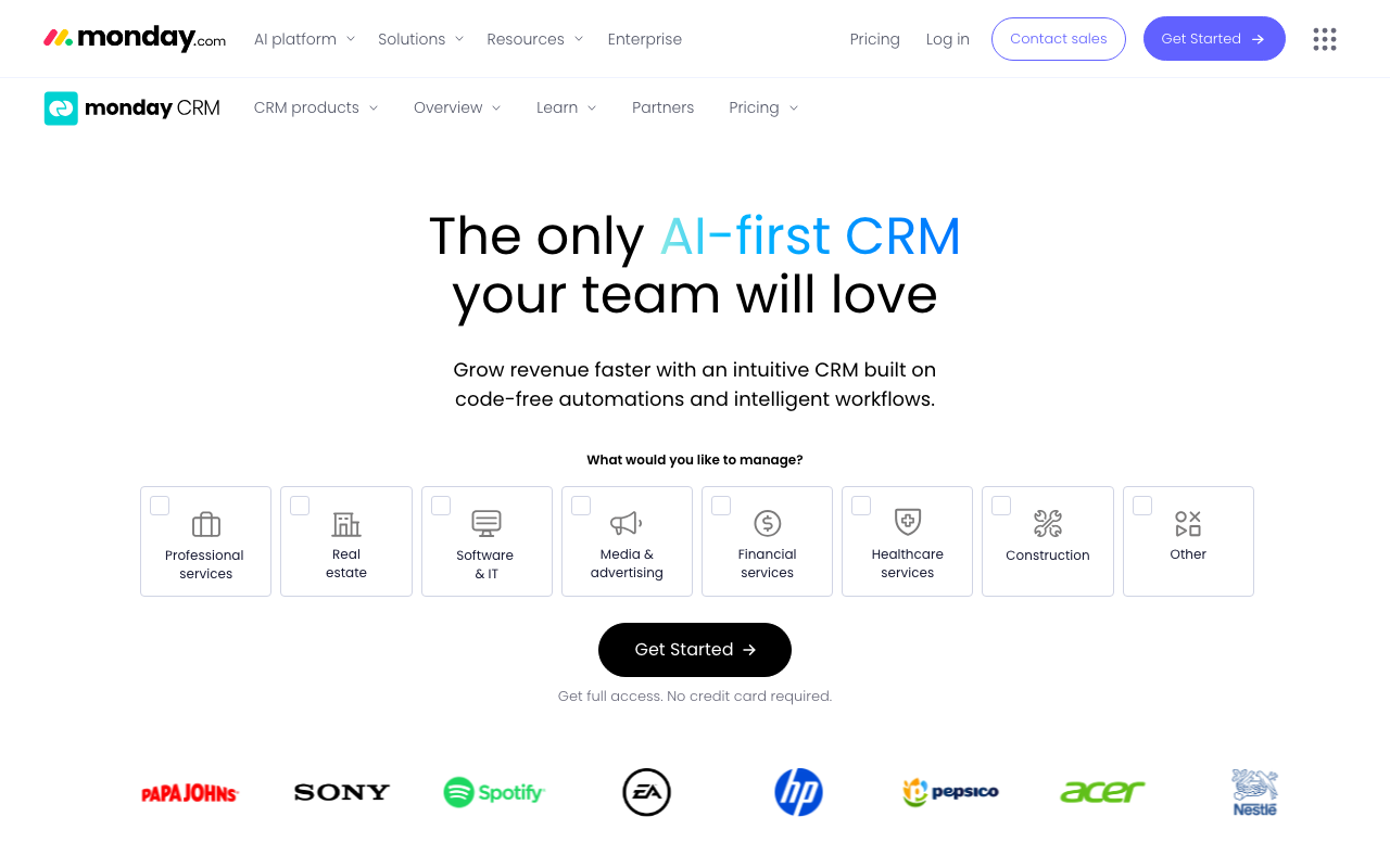 monday CRM product screenshot