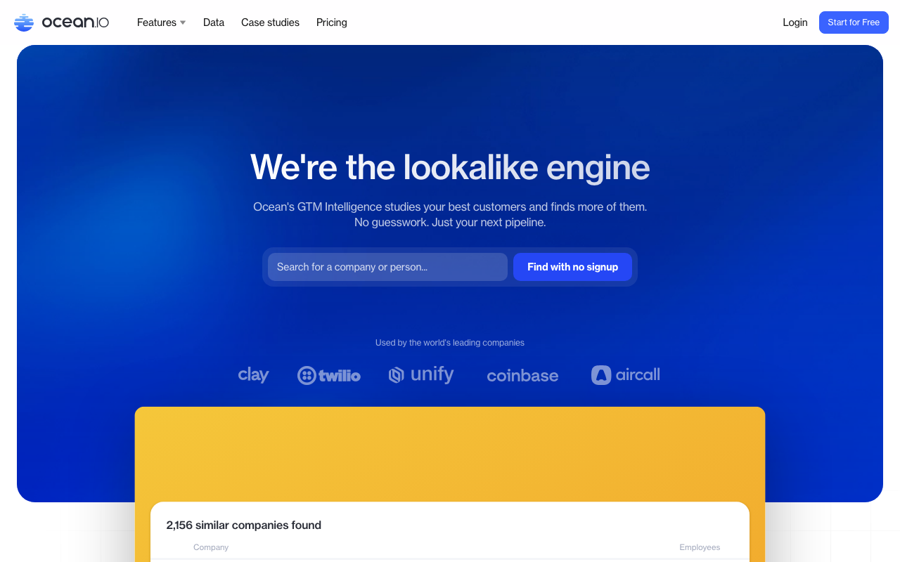 Ocean.io product screenshot