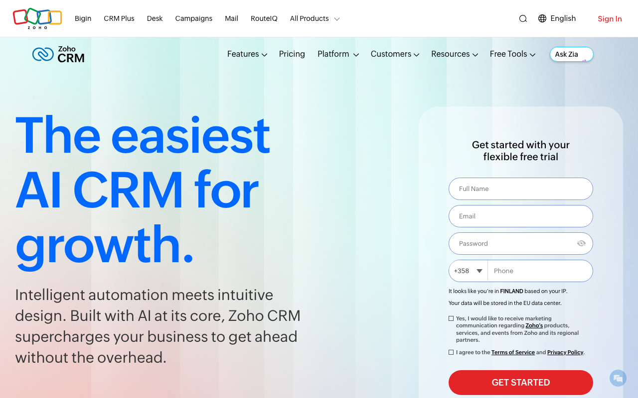 Zoho CRM product screenshot